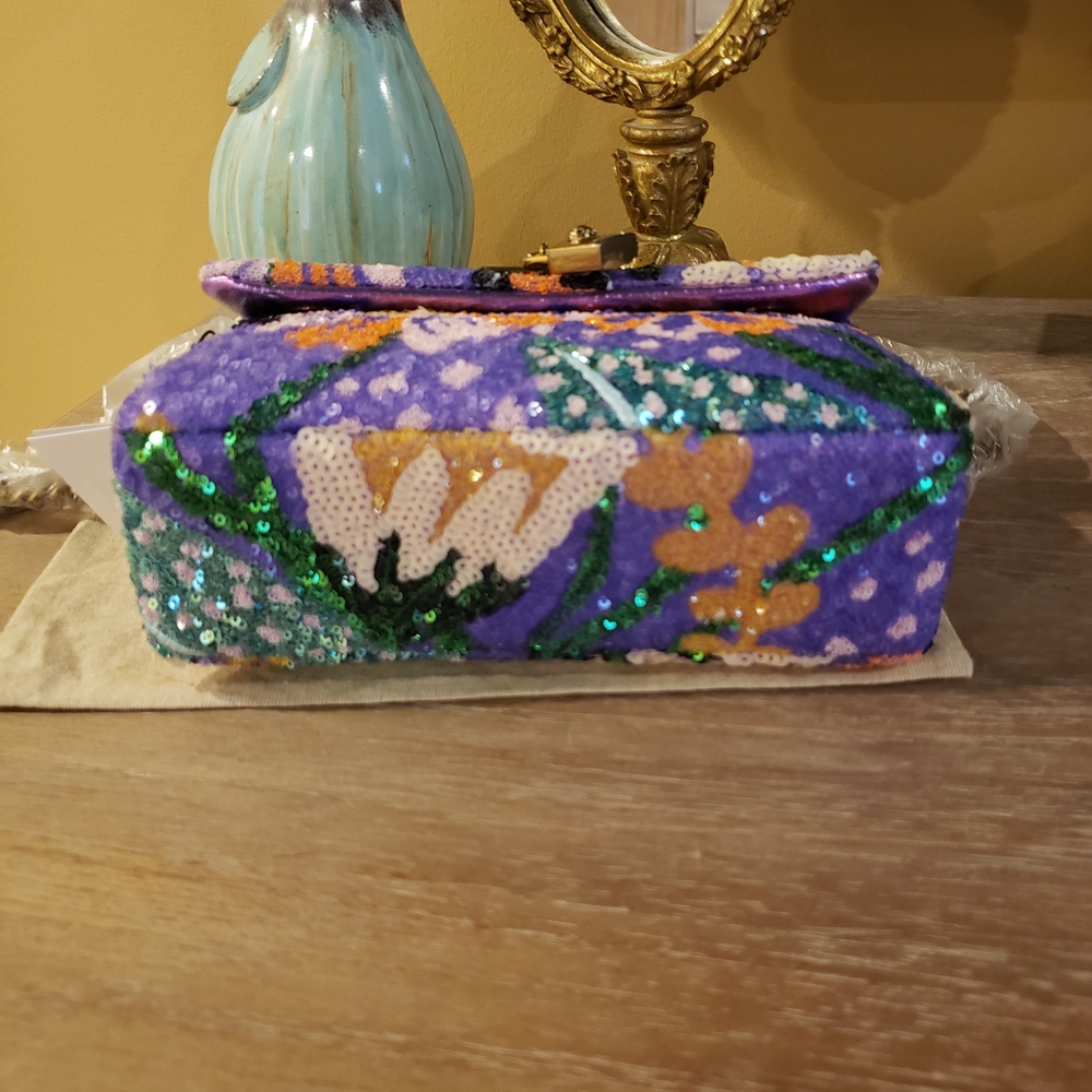 Kurt Geiger Purple Sequin Floral Crossbody Bag w/ Lock & Dusty - NWT! - Picture 6 of 12